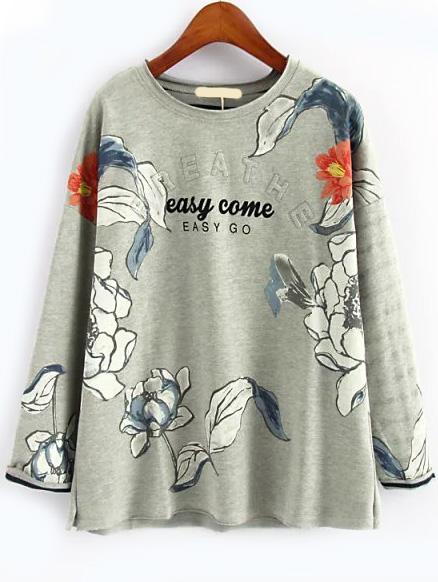 Romwe Ink Flower Print Sweatshirt