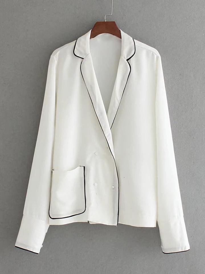 Romwe Contrast Binding Double Breasted Coat