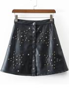 Romwe Black Studded High Waist Pu Skirt