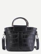 Romwe Black Faux Leather Embossed Pu Handbag With Strap