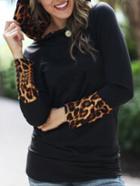Romwe Hooded Leopard Black Sweatshirt