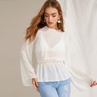 Romwe Bell Sleeve Dot Jacquard Semi Sheer Blouse