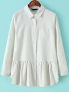 Romwe White Lapel Long Sleeve Flouncing Blouse