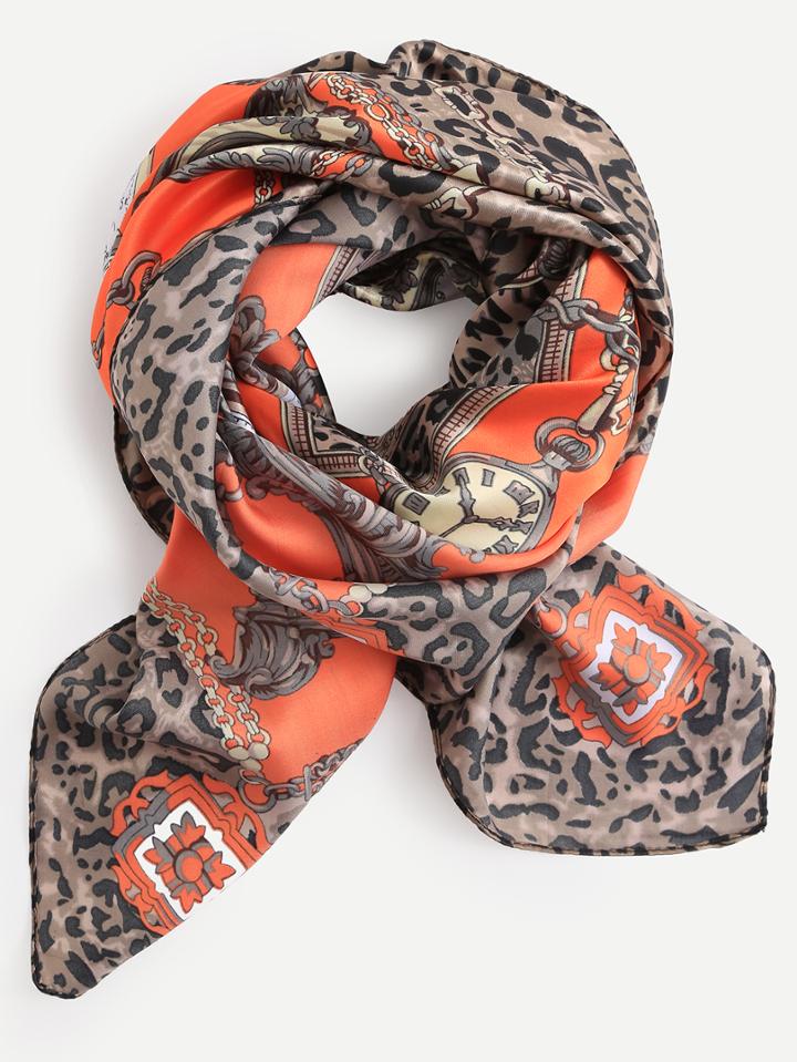 Romwe Coffee Leopard Print Scarf