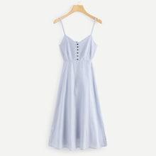Romwe Button Detail Striped Cami Dress