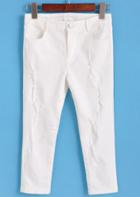 Romwe Ripped Slim White Pant