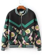 Romwe Multicolor Printed Striped Trim Bomber Jacket