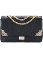 Romwe Black Rose Embossed Chain Bag