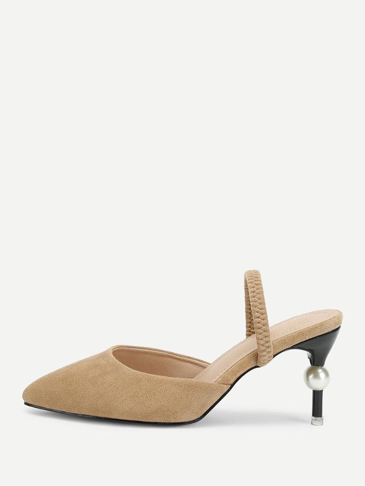 Romwe Faux Pearl Detail Pointed Toe Heels