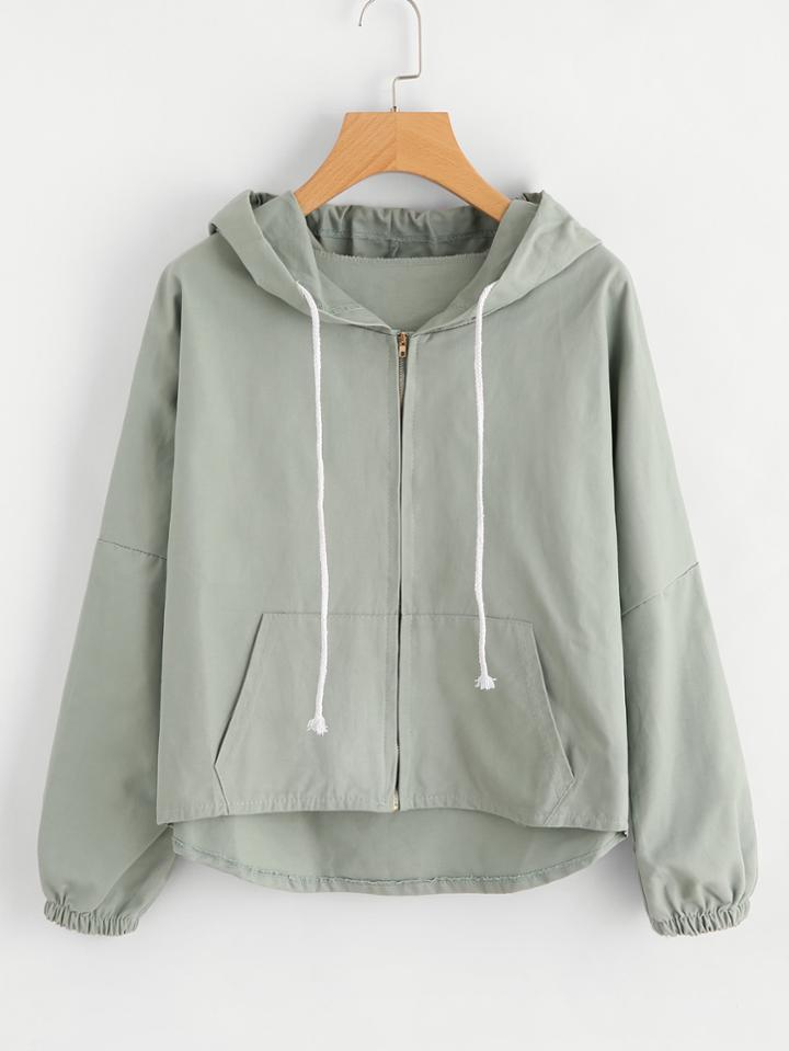 Romwe Rabbit Ear Hooded Pocket Back Zip Up Jacket