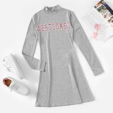 Romwe Letter Print Stand Neck Dress