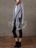 Romwe Grey Lapel Crontrast Black Pockets Coat