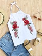 Romwe Halter Neck Rose Applique Top