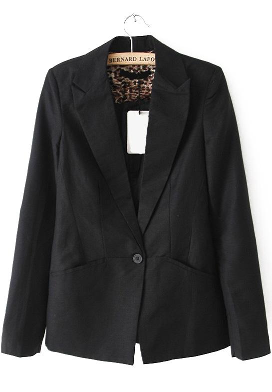 Romwe Lapel Single Button Slim Black Blazer