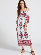 Romwe Florals Off The Shoulder Slit Hem Dress