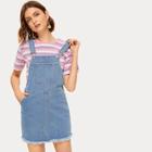 Romwe Raw Hem Pocket Detail Pinafore Denim Dress