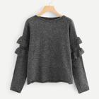 Romwe Ruffle Trim Marled Knit Jumper