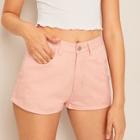 Romwe Pocket Patched Solid Denim Shorts