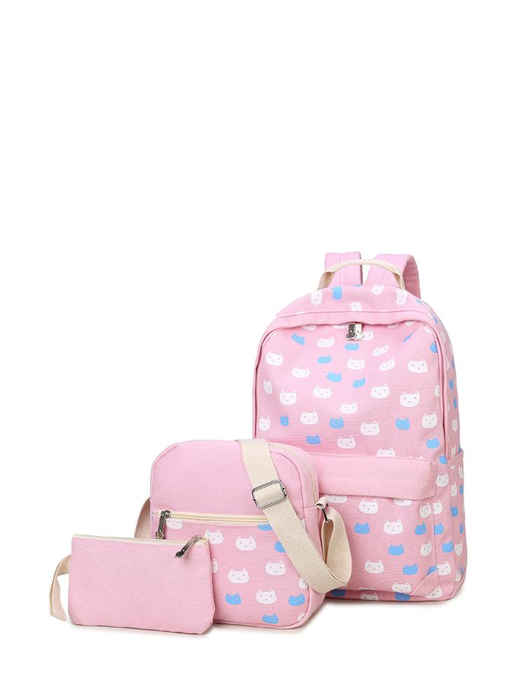 Romwe Cat Print Combination Bag 3pcs