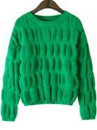 Romwe Puff Sleeve Green Sweater