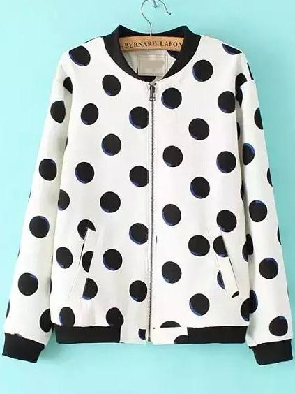 Romwe Contrast Collar Polka Dot Coat