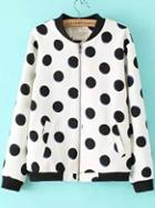 Romwe Contrast Collar Polka Dot Coat