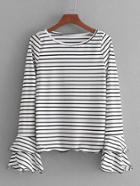 Romwe Tiered Flounce Sleeve Striped Top