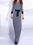 Romwe Blue White Diamondback Print Tie-waist Dress