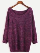 Romwe Rose Red Round Neck Long Sleeve Pullover Sweater