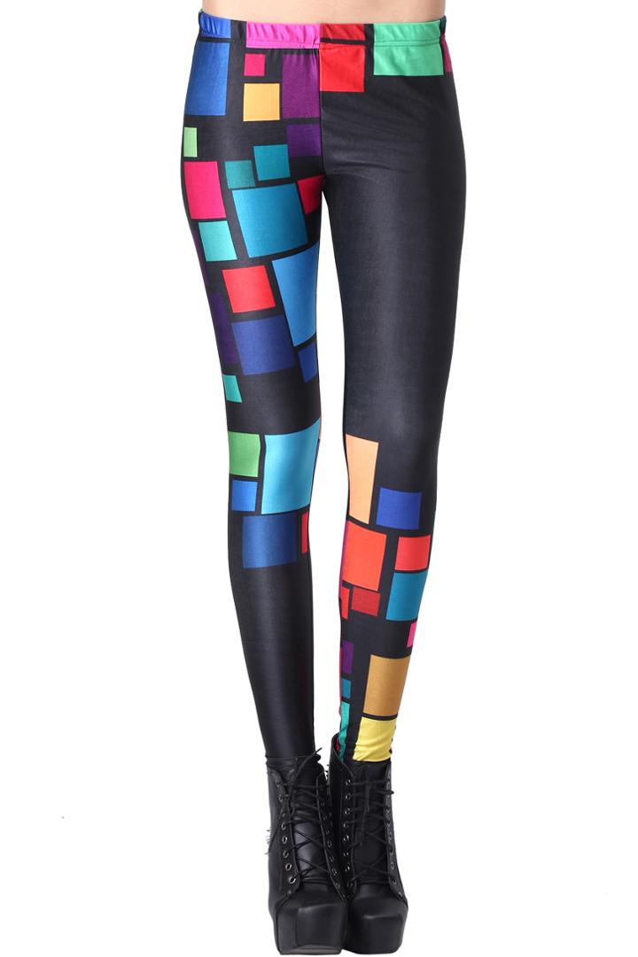 Romwe Romwe Tetris Print Black Colored Leggings