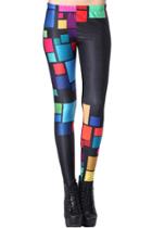 Romwe Romwe Tetris Print Black Colored Leggings