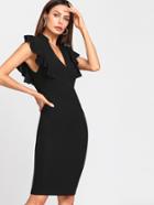 Romwe Ruffle Trim Vented Back Fitted Dress