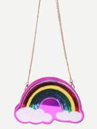Romwe Purple Sequin Rainbow Clutch Bag With Chain