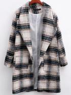 Romwe White Plaid Shawl Collar Coat With Pocket
