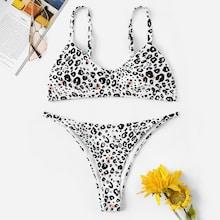 Romwe Leopard Print Top With High Cut Bikini