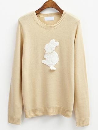Romwe Rabbit Flocked Pattern Apricot Sweater