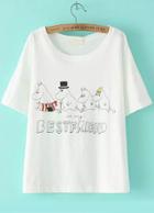 Romwe Hippos Print White T-shirt