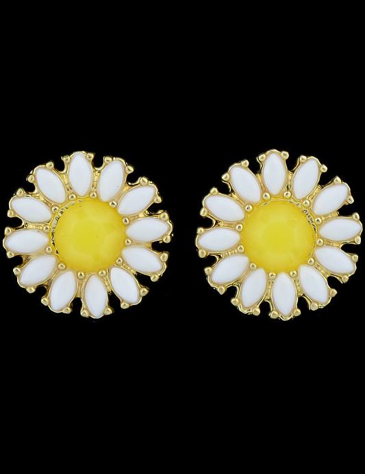 Romwe Gold Gemstone Flower Stud Earrings