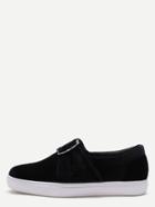 Romwe Black Buckled Strap Rubber Sole Velvet Flats
