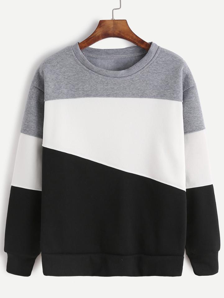 Romwe Light Grey Contrast Casual Sweatshirt