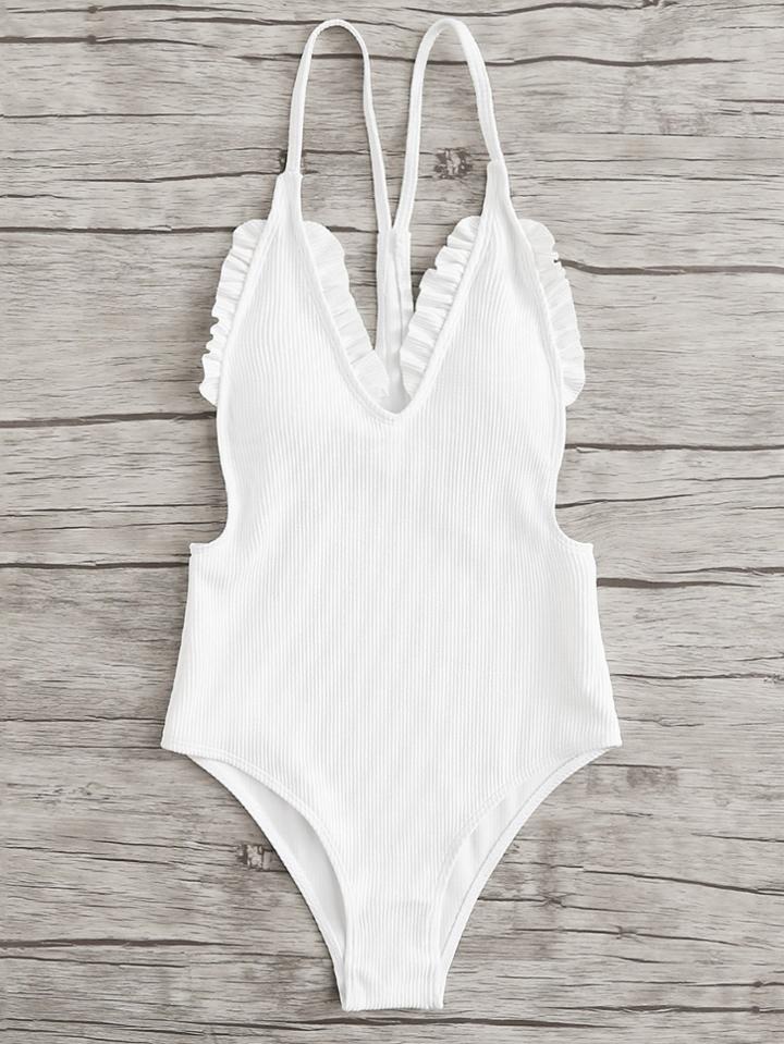 Romwe Frill Rib Swimsuit