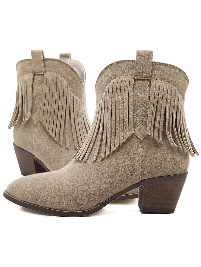 Romwe Beige Pointy Tassel Boots