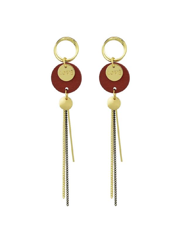 Romwe Red Vintage Wood Tassel Earrings