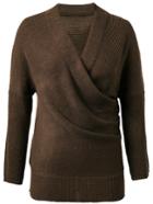 Romwe Brown Surplice Front Drop Shoulder Knit Sweater