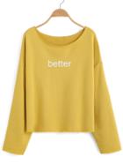 Romwe Long Sleeve Letter Print Yellow T-shirt
