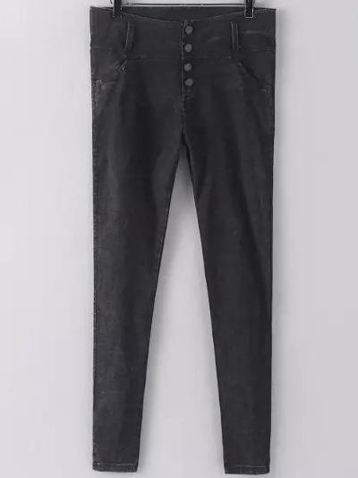 Romwe Pockets Buttons Wash Denim Pencil Pant