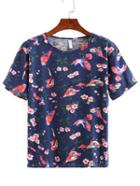 Romwe Flower & Bird Print T-shirt