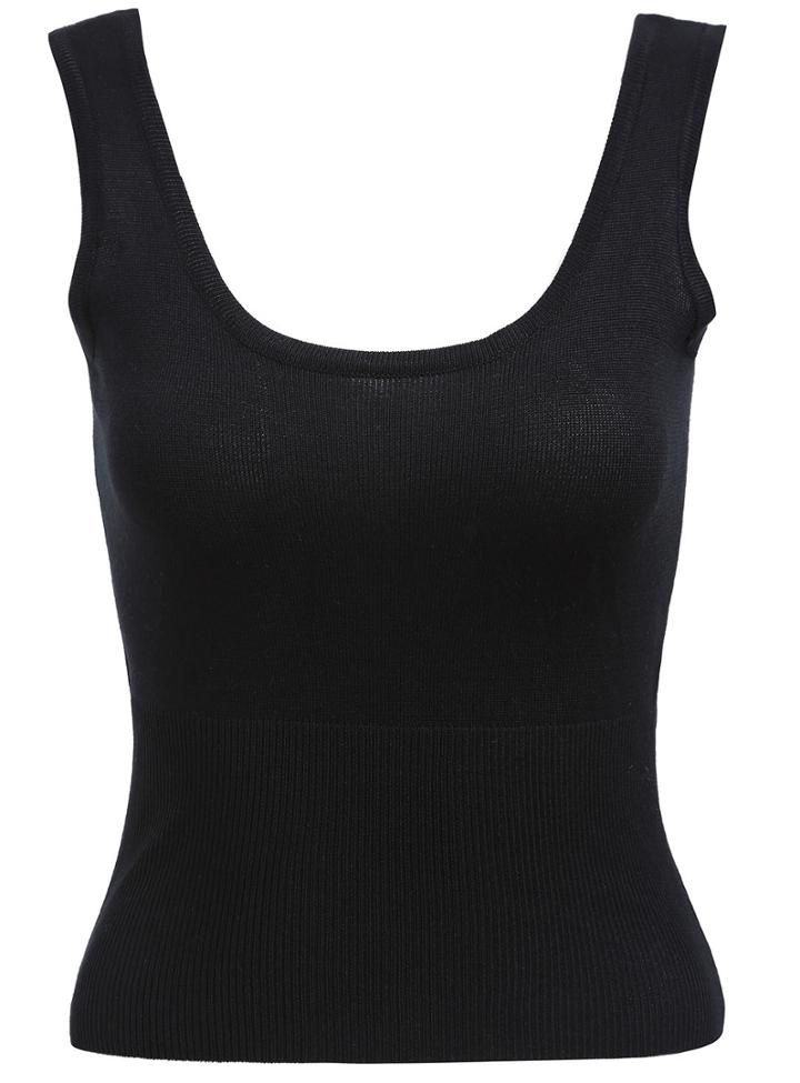 Romwe Scoop Neck Slim Black Tank Top