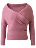 Romwe Pink Surplice Front Drop Shoulder Seam Sweater