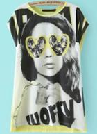 Romwe Yellow Short Sleeve Beauty Print Loose T-shirt